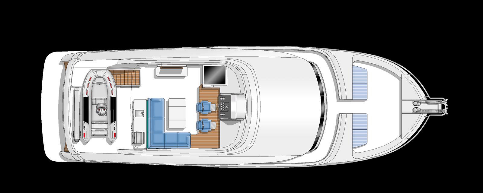 flybridge layout with tender